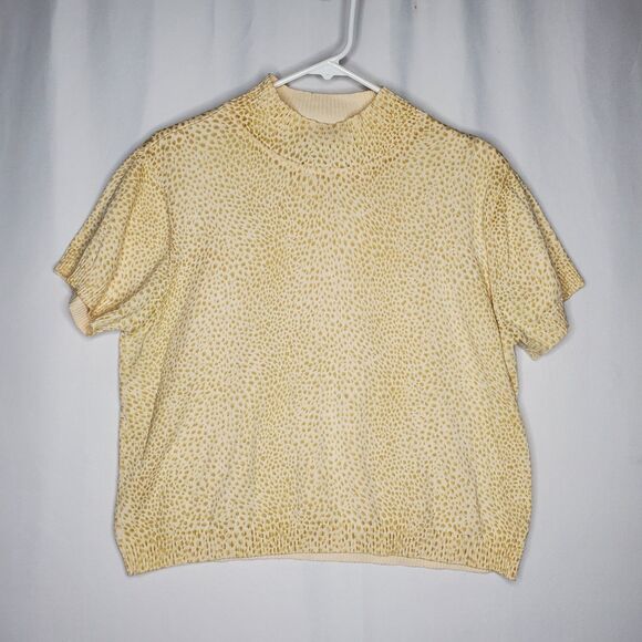 Liz Sport Short Sleeve Mock Sweater Women Petite Lg Animal Cotton Quiet Luxury - Picture 1 of 6